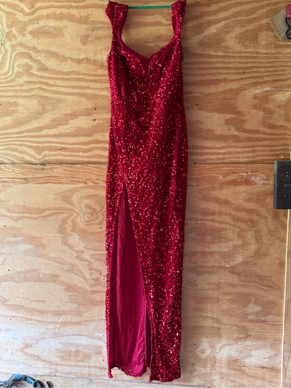 Fashion Nova Red Sequin Slip Dress with Front Slit